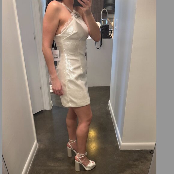 Self-Portrait White: Sequined Halter Minidress (BRIDAL) Size 4 - Picture 6 of 7